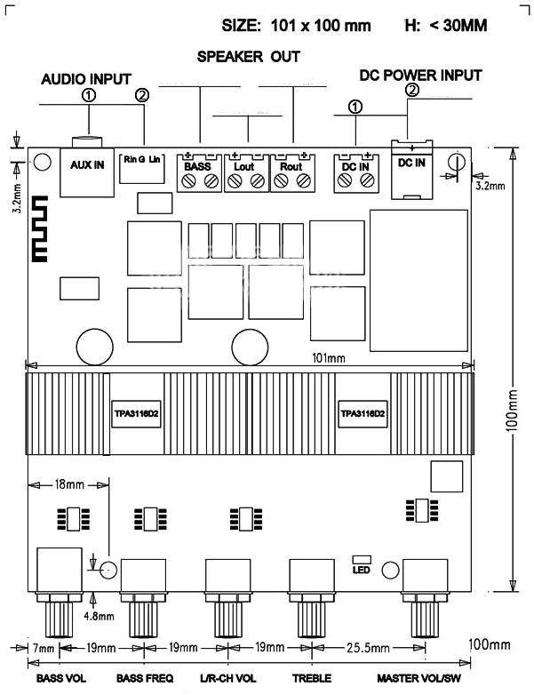 Внутренние компоненты усилителя TPA3116D2